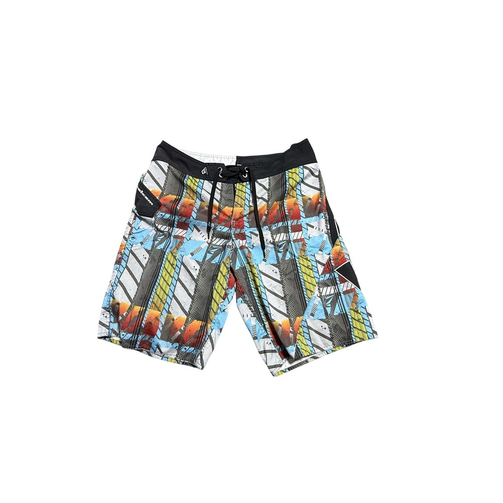 Volcom Board Shorts Mens 34 Multicolor Geometric Swim Trunks Drawstring‎ Pocket
